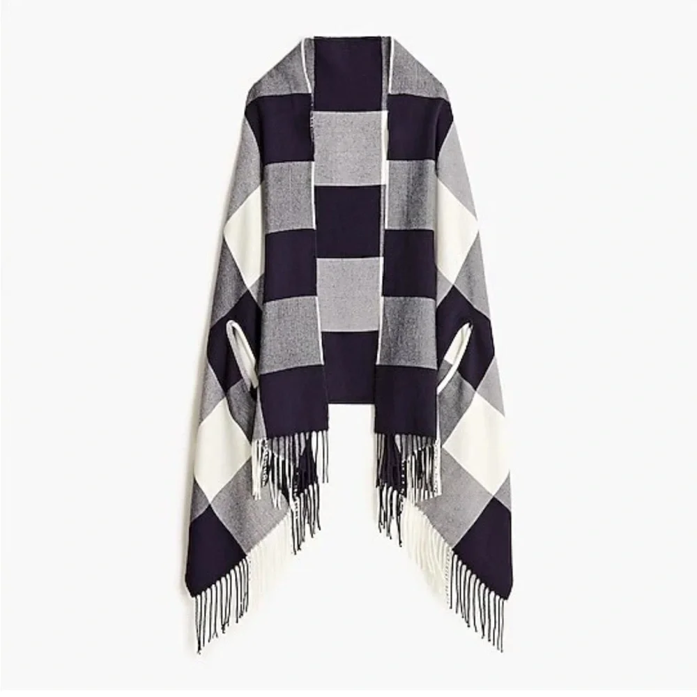 J.Crew Factory Black and White Plaid Cape-Scarf